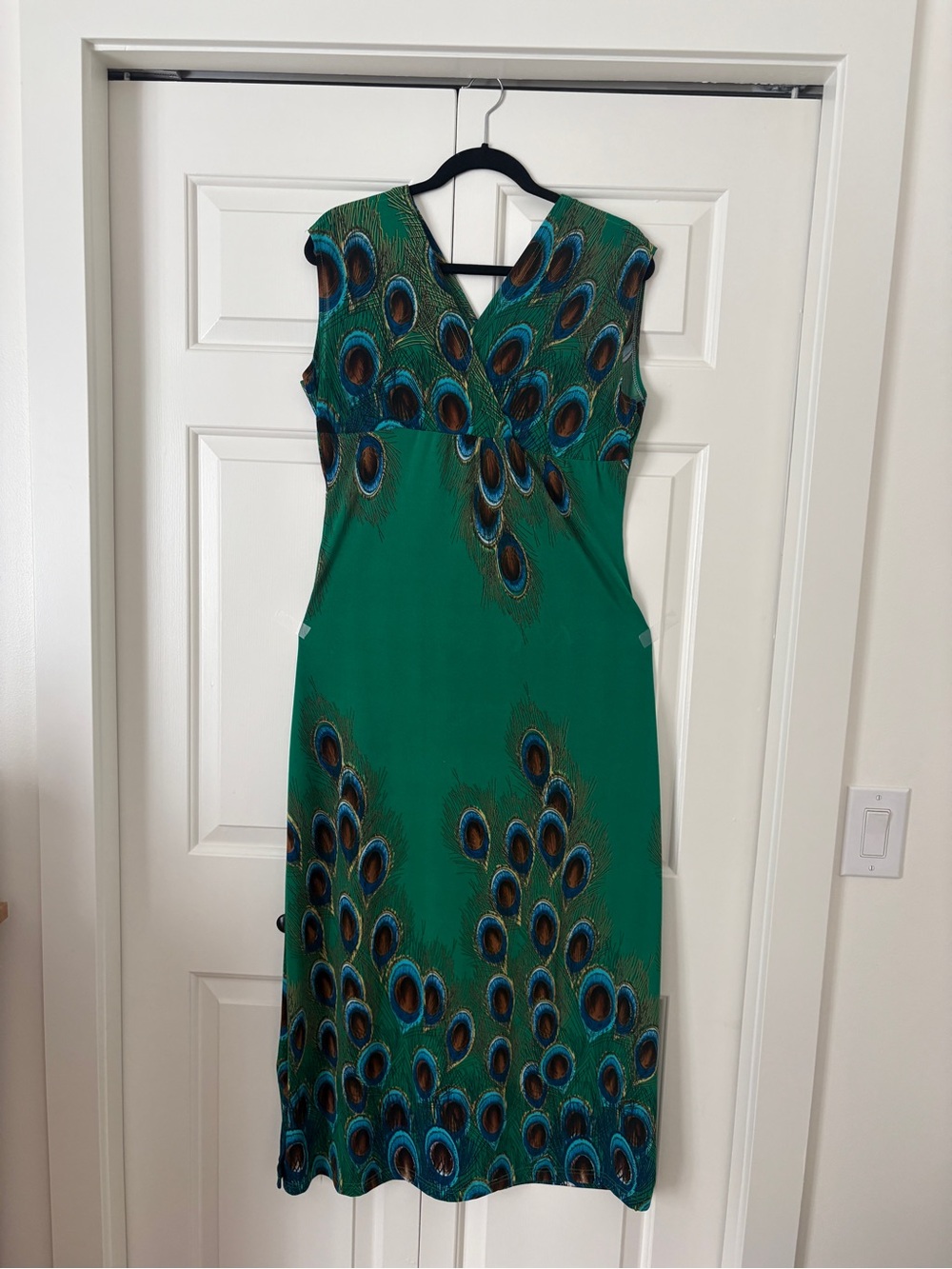 Jon & Anna Green Peacock-Print Midi Dress